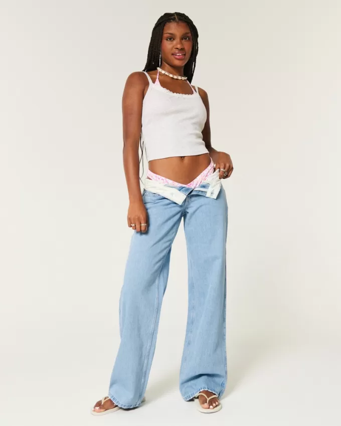 Low-Rise Light Wash Foldover Waist Baggy Jeans,Low-Rise Light Wash Foldover Waist Baggy Jeans Low-Rise Light Wash Foldover Waist Baggy Jeans,Low-Rise Light Wash Foldover Waist Baggy Jeans