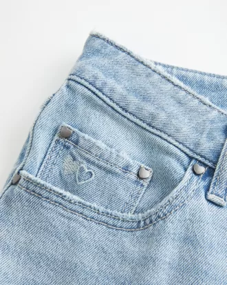 Low-Rise Light Wash Heart Embroidered Straight Jeans,Low-Rise Light Wash Heart Embroidered Straight Jeans