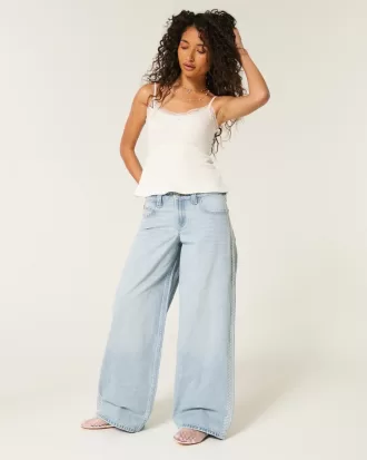Low-Rise Light Wash Lace Stripe Super Baggy Jeans,Low-Rise Light Wash Lace Stripe Super Baggy Jeans