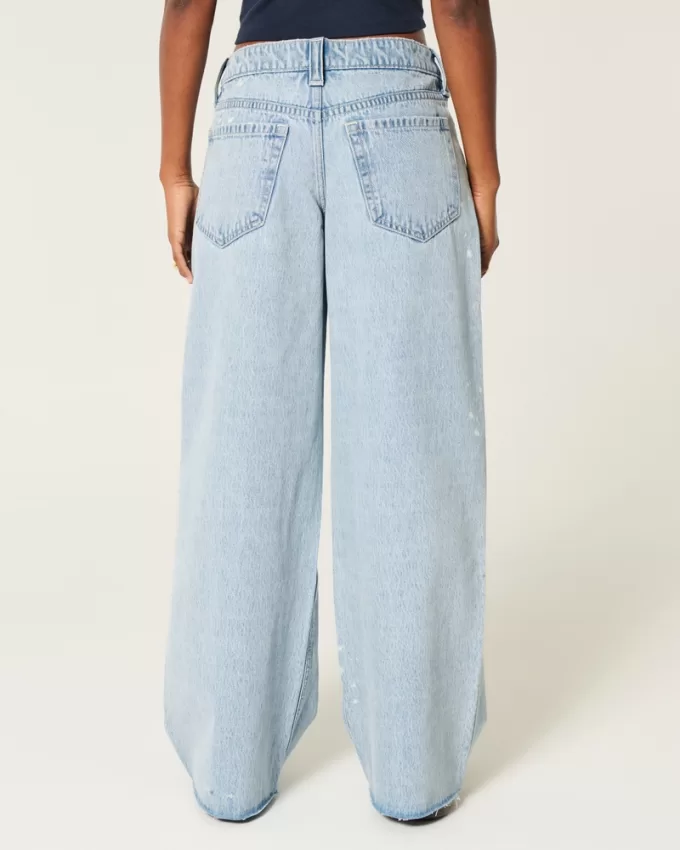 Low-Rise Light Wash Ripped Super Baggy Jeans,Low-Rise Light Wash Ripped Super Baggy Jeans