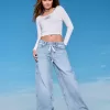 Low-Rise Light Wash Shoelace Super Baggy Jeans,Low-Rise Light Wash Shoelace Super Baggy Jeans