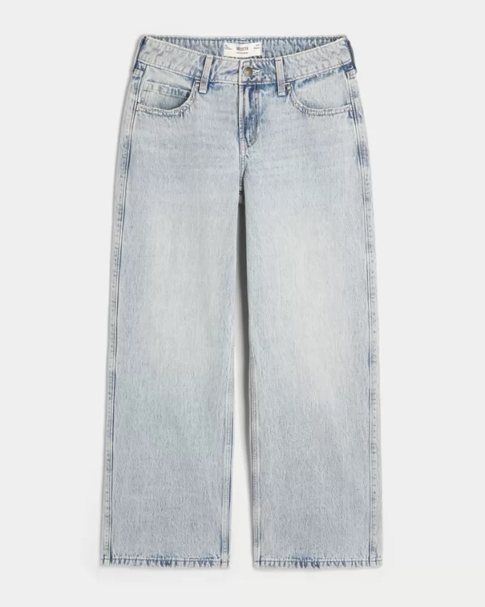 Low-Rise Light Wash Studded Baggy Jeans,Low-Rise Light Wash Studded Baggy Jeans