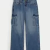 Low-Rise Medium Wash Cargo Baggy Jeans,Low-Rise Medium Wash Cargo Baggy Jeans