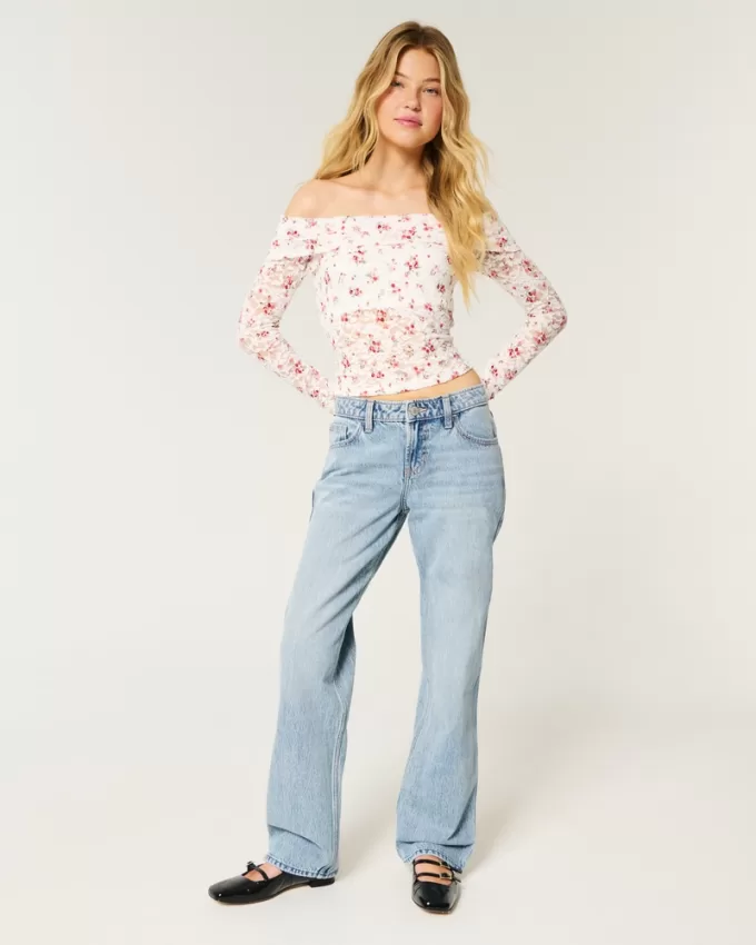 Low-Rise Medium Wash Eyelet Bow Loose Jeans,Low-Rise Medium Wash Eyelet Bow Loose Jeans Low-Rise Medium Wash Eyelet Bow Loose Jeans,Low-Rise Medium Wash Eyelet Bow Loose Jeans