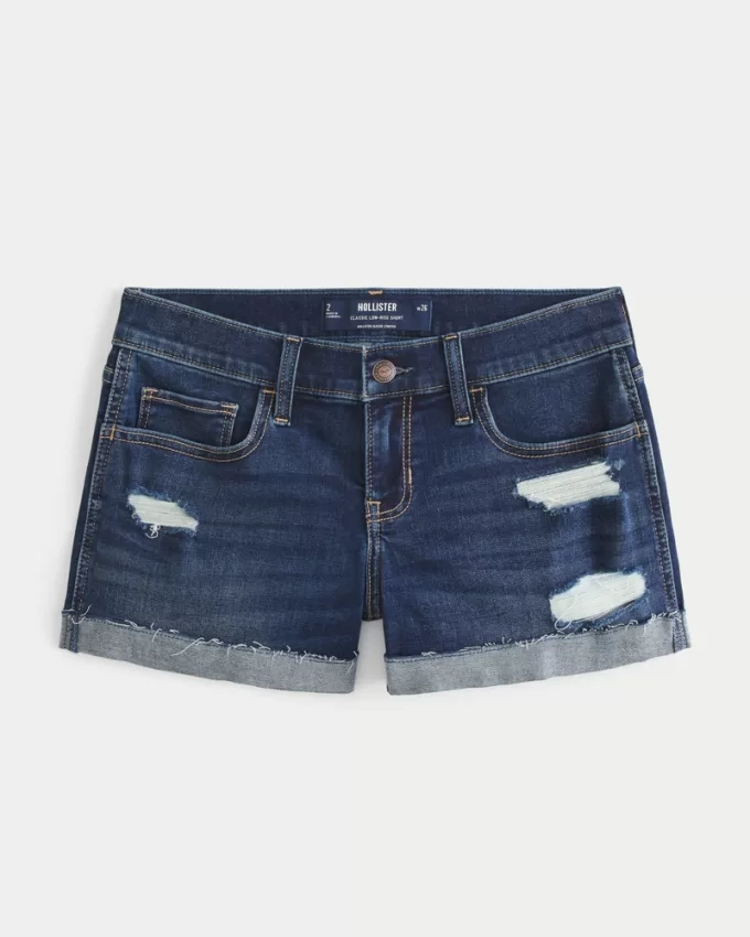 Low-Rise Ripped Dark Wash Denim Shorts,Low-Rise Ripped Dark Wash Denim Shorts Low-Rise Ripped Dark Wash Denim Shorts,Low-Rise Ripped Dark Wash Denim Shorts