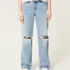 Low-Rise Ripped Light Wash Loose Jeans,Low-Rise Ripped Light Wash Loose Jeans