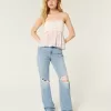 Low-Rise Ripped Light Wash Loose Jeans,Low-Rise Ripped Light Wash Loose Jeans