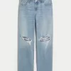 Low-Rise Ripped Light Wash Loose Jeans,Low-Rise Ripped Light Wash Loose Jeans
