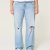 Low-Rise Ripped Light Wash Relaxed Straight Jeans,Low-Rise Ripped Light Wash Relaxed Straight Jeans