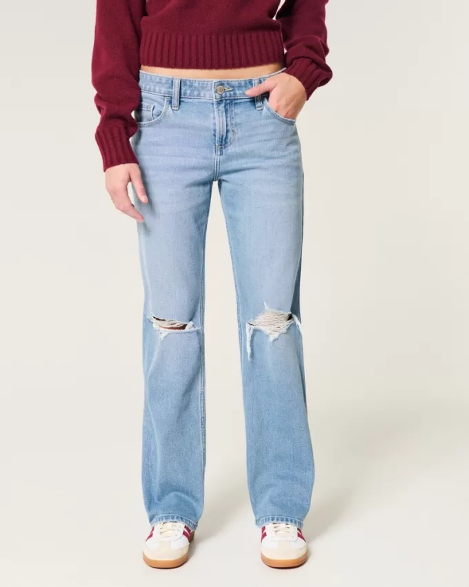 Low-Rise Ripped Medium Wash Relaxed Straight Jeans,Low-Rise Ripped Medium Wash Relaxed Straight Jeans Low-Rise Ripped Medium Wash Relaxed Straight Jeans,Low-Rise Ripped Medium Wash Relaxed Straight Jeans