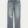 Low-Rise Ripped Medium Wash Straight Jeans,Low-Rise Ripped Medium Wash Straight Jeans