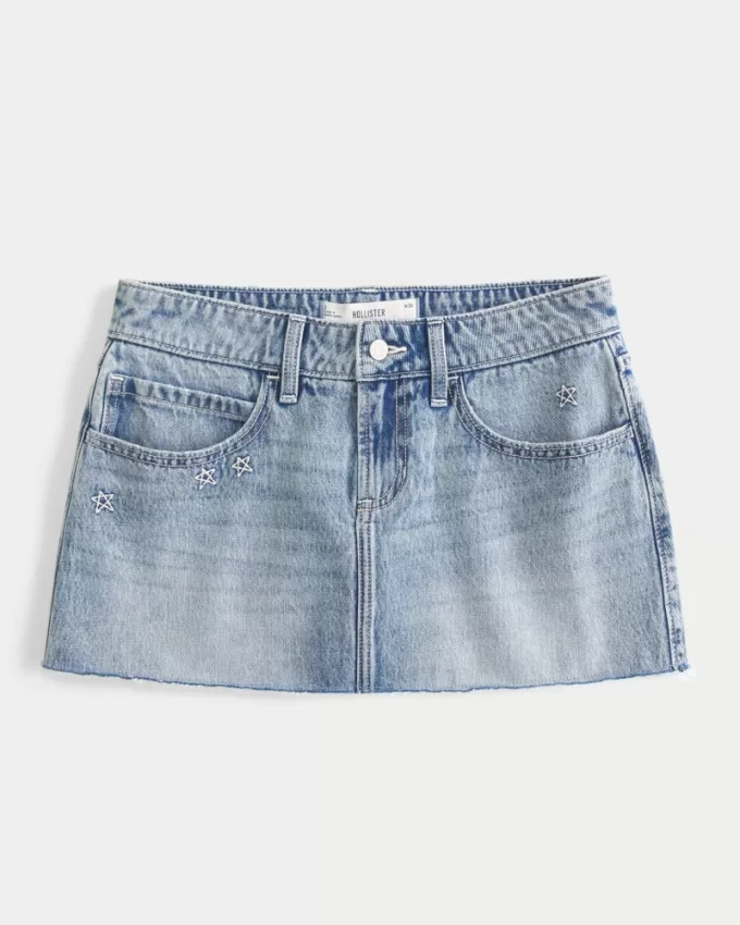 Low-Rise Star Embroidered Denim Mini Skort,Low-Rise Star Embroidered Denim Mini Skort Low-Rise Star Embroidered Denim Mini Skort,Low-Rise Star Embroidered Denim Mini Skort
