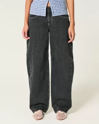 Low-Rise Washed Black Barrel Jeans,Low-Rise Washed Black Barrel Jeans Low-Rise Washed Black Barrel Jeans,Low-Rise Washed Black Barrel Jeans