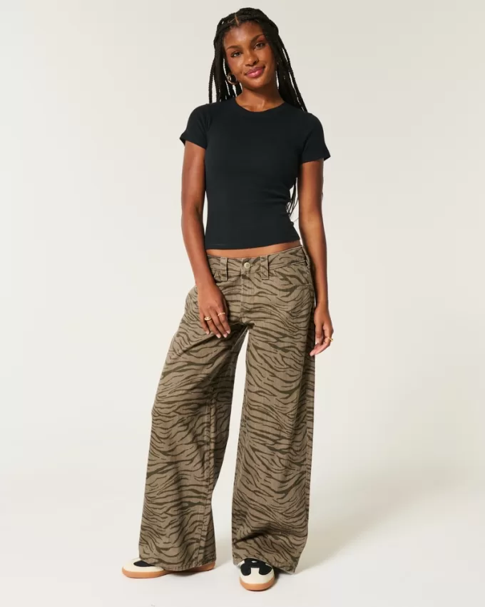 Low-Rise Zebra Pattern Super Baggy Jeans,Low-Rise Zebra Pattern Super Baggy Jeans