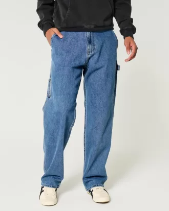 Medium Wash Baggy Painter Jeans,Medium Wash Baggy Painter Jeans
