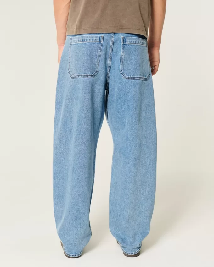 Medium Wash Embroidered Graphic Baggy Skater Jeans,Medium Wash Embroidered Graphic Baggy Skater Jeans