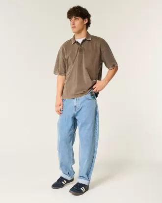 Medium Wash Embroidered Graphic Baggy Skater Jeans,Medium Wash Embroidered Graphic Baggy Skater Jeans