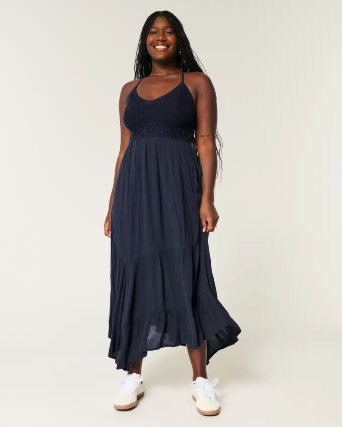 Mixed Fabric Crochet-Style Maxi Dress,Mixed Fabric Crochet-Style Maxi Dress Mixed Fabric Crochet-Style Maxi Dress,Mixed Fabric Crochet-Style Maxi Dress