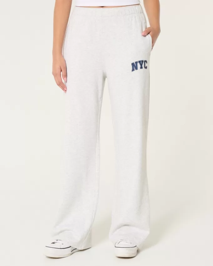 NYC Graphic Fleece Wide-Leg Pants,NYC Graphic Fleece Wide-Leg Pants NYC Graphic Fleece Wide-Leg Pants,NYC Graphic Fleece Wide-Leg Pants
