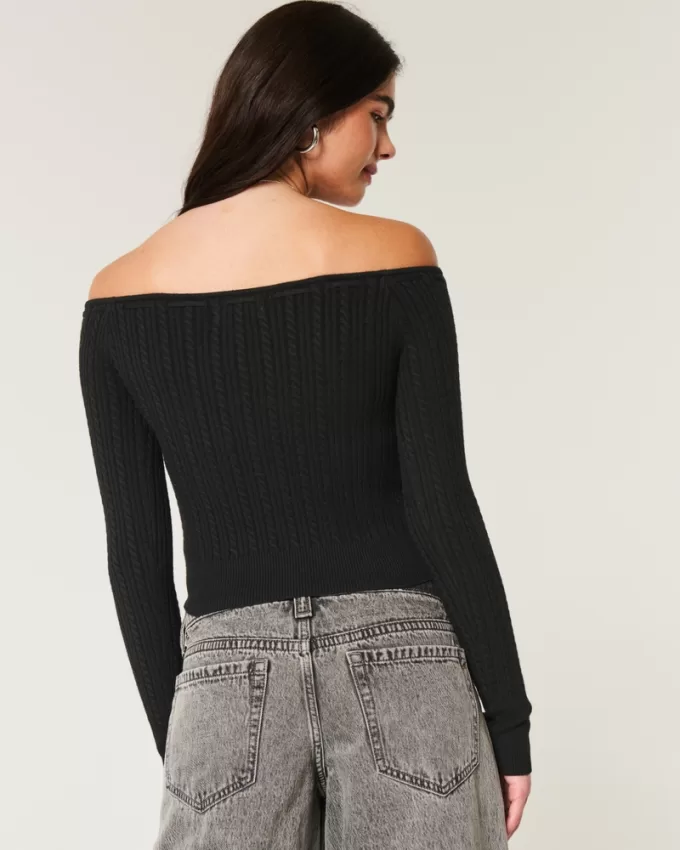 Off-the-Shoulder Cable-Knit Sweater,Off-the-Shoulder Cable-Knit Sweater Off-the-Shoulder Cable-Knit Sweater,Off-the-Shoulder Cable-Knit Sweater