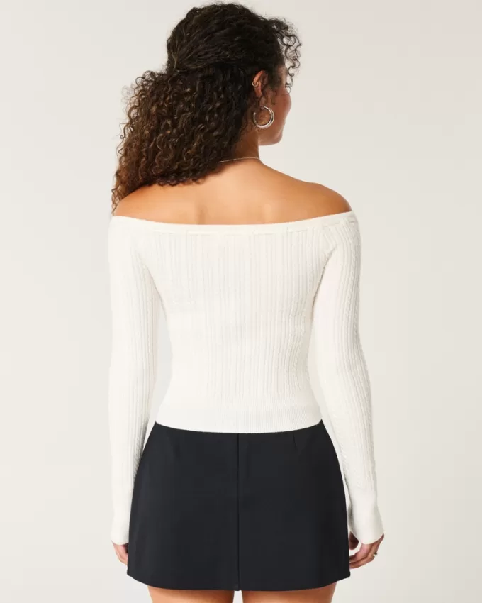 Off-the-Shoulder Cable-Knit Sweater,Off-the-Shoulder Cable-Knit Sweater Off-the-Shoulder Cable-Knit Sweater,Off-the-Shoulder Cable-Knit Sweater
