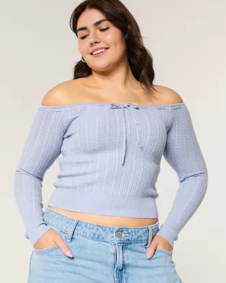 Off-the-Shoulder Cable-Knit Sweater,Off-the-Shoulder Cable-Knit Sweater
