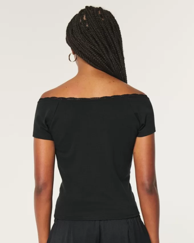 Off-the-Shoulder Lace Trim Top,Off-the-Shoulder Lace Trim Top Off-the-Shoulder Lace Trim Top,Off-the-Shoulder Lace Trim Top