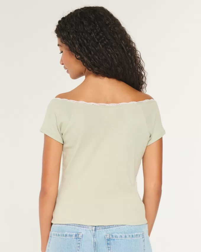 Off-the-Shoulder Lace Trim Top,Off-the-Shoulder Lace Trim Top Off-the-Shoulder Lace Trim Top,Off-the-Shoulder Lace Trim Top