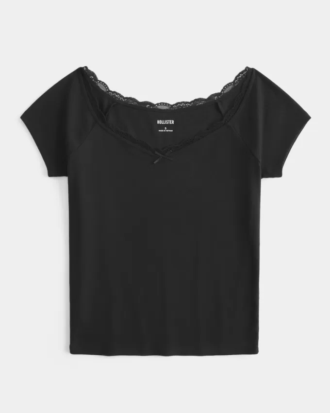 Off-the-Shoulder Lace Trim Top,Off-the-Shoulder Lace Trim Top Off-the-Shoulder Lace Trim Top,Off-the-Shoulder Lace Trim Top