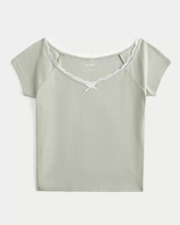 Off-the-Shoulder Lace Trim Top,Off-the-Shoulder Lace Trim Top Off-the-Shoulder Lace Trim Top,Off-the-Shoulder Lace Trim Top