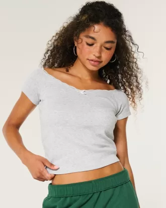 Off-the-Shoulder Lace Trim Top,Off-the-Shoulder Lace Trim Top