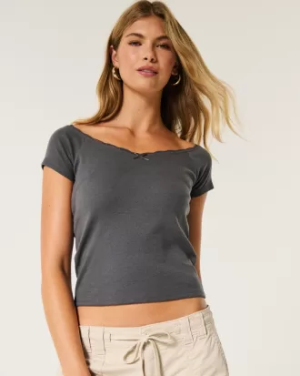 Off-the-Shoulder Lace Trim Top,Off-the-Shoulder Lace Trim Top