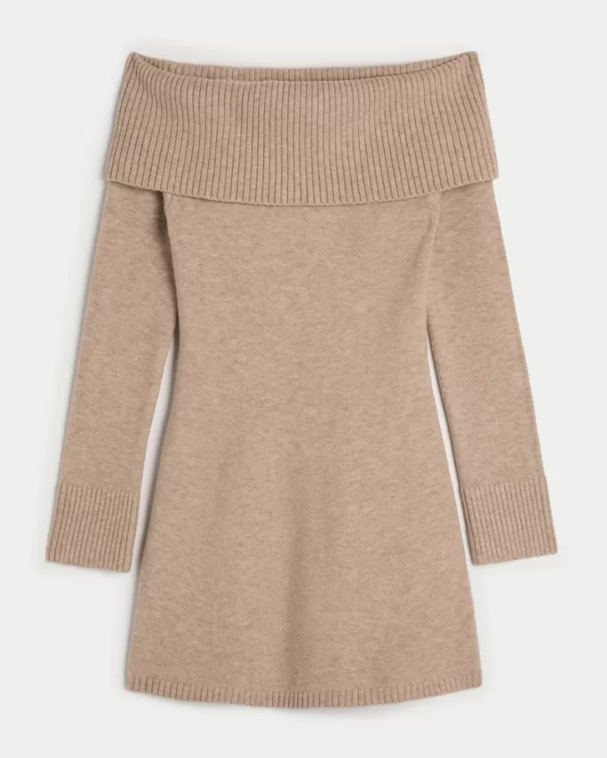 Off-the-Shoulder Skater Sweater Dress,Off-the-Shoulder Skater Sweater Dress Off-the-Shoulder Skater Sweater Dress,Off-the-Shoulder Skater Sweater Dress