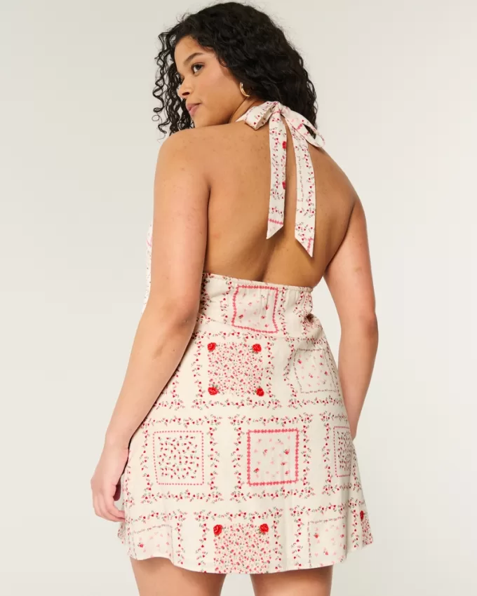 Open Back Linen-Blend Halter Dress,Open Back Linen-Blend Halter Dress Open Back Linen-Blend Halter Dress,Open Back Linen-Blend Halter Dress