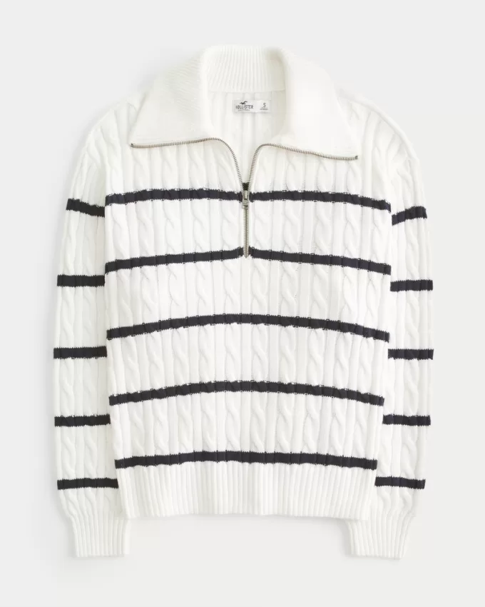 Oversized Cable-Knit Half-Zip Sweater,Oversized Cable-Knit Half-Zip Sweater Oversized Cable-Knit Half-Zip Sweater,Oversized Cable-Knit Half-Zip Sweater