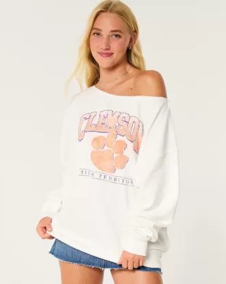 Oversized Clemson University Off-the-Shoulder Sweatshirt,Oversized Clemson University Off-the-Shoulder Sweatshirt Oversized Clemson University Off-the-Shoulder Sweatshirt,Oversized Clemson University Off-the-Shoulder Sweatshirt