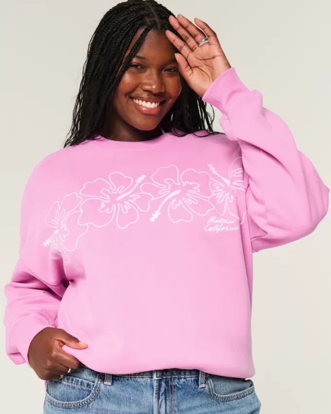 Oversized Malibu Graphic Crew Sweatshirt,Oversized Malibu Graphic Crew Sweatshirt