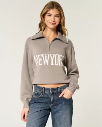 Oversized New York Graphic Half-Zip Sweater,Oversized New York Graphic Half-Zip Sweater Oversized New York Graphic Half-Zip Sweater,Oversized New York Graphic Half-Zip Sweater