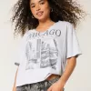Oversized Notch-Neck Chicago Graphic Tee,Oversized Notch-Neck Chicago Graphic Tee Oversized Notch-Neck Chicago Graphic Tee,Oversized Notch-Neck Chicago Graphic Tee
