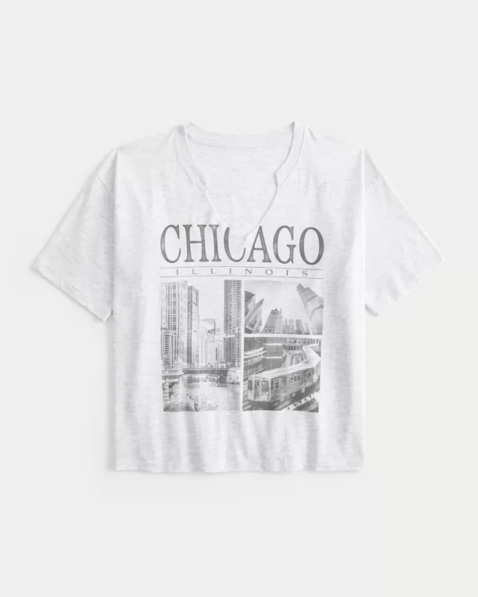 Oversized Notch-Neck Chicago Graphic Tee,Oversized Notch-Neck Chicago Graphic Tee Oversized Notch-Neck Chicago Graphic Tee,Oversized Notch-Neck Chicago Graphic Tee