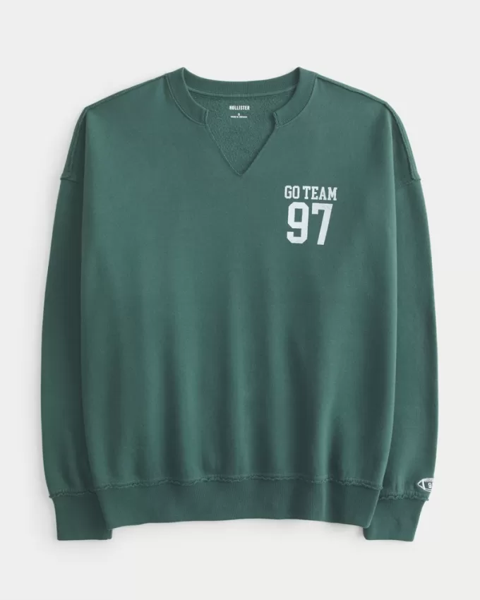 Oversized Notch-Neck Go Team Graphic Sweatshirt,Oversized Notch-Neck Go Team Graphic Sweatshirt