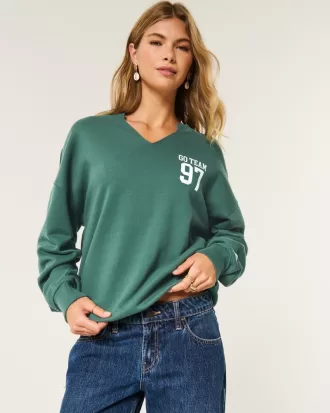 Oversized Notch-Neck Go Team Graphic Sweatshirt,Oversized Notch-Neck Go Team Graphic Sweatshirt Oversized Notch-Neck Go Team Graphic Sweatshirt,Oversized Notch-Neck Go Team Graphic Sweatshirt
