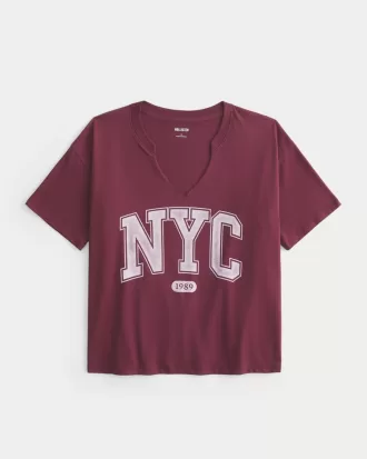 Oversized Notch-Neck NYC Graphic Tee,Oversized Notch-Neck NYC Graphic Tee Oversized Notch-Neck NYC Graphic Tee,Oversized Notch-Neck NYC Graphic Tee