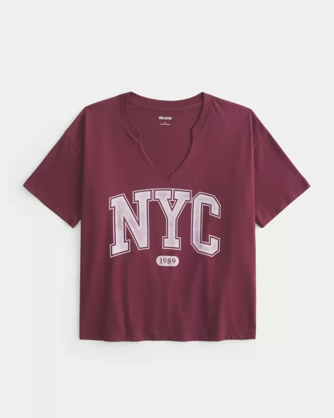 Oversized Notch-Neck NYC Graphic Tee,Oversized Notch-Neck NYC Graphic Tee Oversized Notch-Neck NYC Graphic Tee,Oversized Notch-Neck NYC Graphic Tee