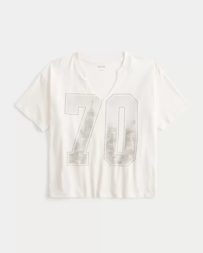 Oversized Notch-Neck NYC Number Graphic Tee,Oversized Notch-Neck NYC Number Graphic Tee Oversized Notch-Neck NYC Number Graphic Tee,Oversized Notch-Neck NYC Number Graphic Tee