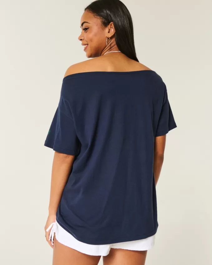 Oversized Off-the-Shoulder Boston Graphic Tee,Oversized Off-the-Shoulder Boston Graphic Tee Oversized Off-the-Shoulder Boston Graphic Tee,Oversized Off-the-Shoulder Boston Graphic Tee