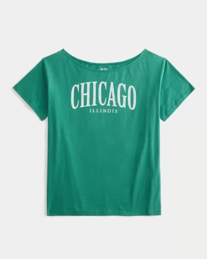 Oversized Off-the-Shoulder Chicago Graphic Tee,Oversized Off-the-Shoulder Chicago Graphic Tee Oversized Off-the-Shoulder Chicago Graphic Tee,Oversized Off-the-Shoulder Chicago Graphic Tee