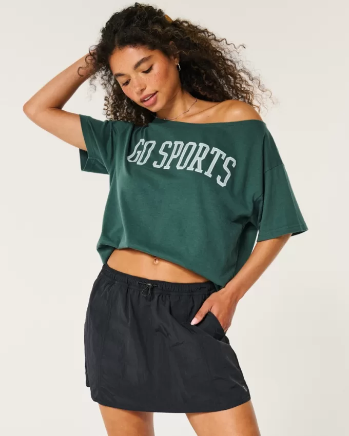 Oversized Off-the-Shoulder Go Sports Graphic Tee,Oversized Off-the-Shoulder Go Sports Graphic Tee Oversized Off-the-Shoulder Go Sports Graphic Tee,Oversized Off-the-Shoulder Go Sports Graphic Tee