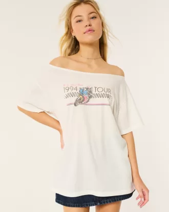 Oversized Off-the-Shoulder Motorcycle Racing Graphic Tee,Oversized Off-the-Shoulder Motorcycle Racing Graphic Tee Oversized Off-the-Shoulder Motorcycle Racing Graphic Tee,Oversized Off-the-Shoulder Motorcycle Racing Graphic Tee
