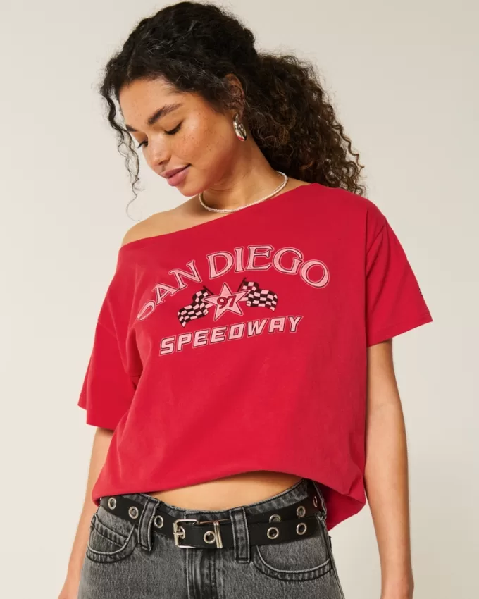 Oversized Off-the-Shoulder San Diego Speedway Graphic Tee,Oversized Off-the-Shoulder San Diego Speedway Graphic Tee Oversized Off-the-Shoulder San Diego Speedway Graphic Tee,Oversized Off-the-Shoulder San Diego Speedway Graphic Tee
